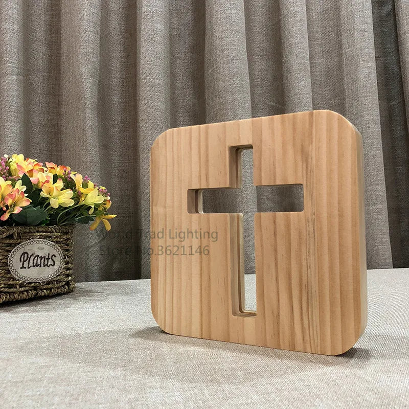 Croix Chrétienne en Bois 3D Lumineuse (LED) - Amen & Co