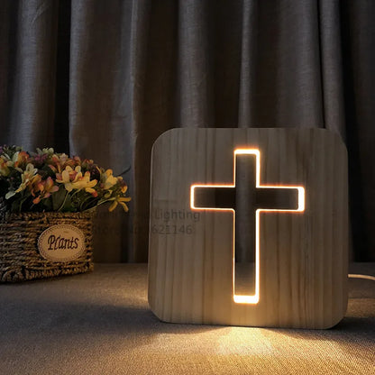 Croix Chrétienne en Bois 3D Lumineuse (LED) - Amen & Co