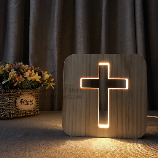 Croix Chrétienne en Bois 3D Lumineuse (LED) - Amen & Co