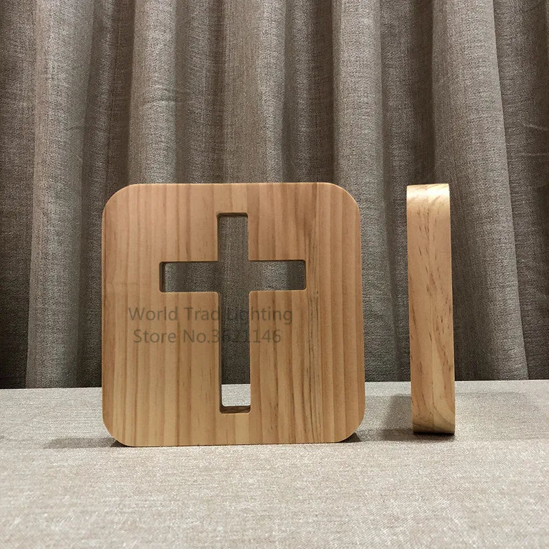 Croix Chrétienne en Bois 3D Lumineuse (LED) - Amen & Co